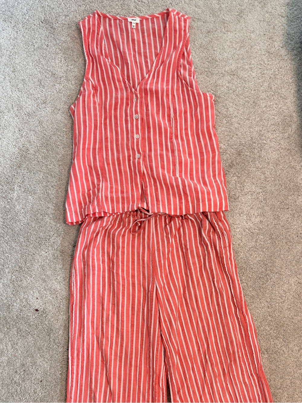 Striped Coral Wide-Leg Jumpsuit Pants Set
